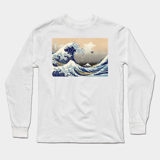 The Great Drone Wave Off Kanagawa Long Sleeve T-Shirt by Skysharkx